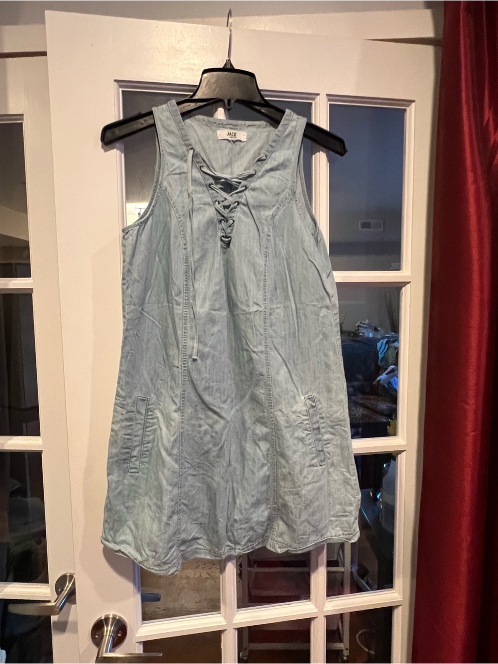 BB Dakota Light Wash Lace-Up Denim Mini Dress